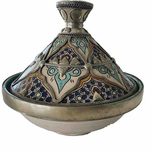 Moroccan Ceramic Bowl with Lid Tajine from Fez Polychrome Fes Naji - Picture 1 of 12